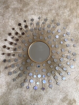 #ad home decor wall mirror gold brass metal round sunburst glam modern $100.00