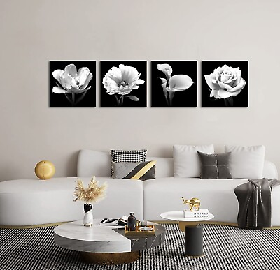 #ad Wall Art for Bathroom Bedroom Kitchen Decor Black and White Flower Framed Can... $92.19