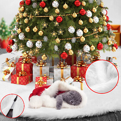 Christmas Tree Skirt Plush Faux Fur Mat For Home Xmas Floor Cover Ornament Decor $12.59