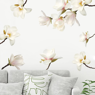 #ad 3D White Flower Wall Stickers Magnolia Floral Wall Art Decals for Girls Bedroom $19.58