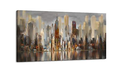 #ad Wall Decorations Framed Large Cityscape New York Wall Decor Canvas Prints Abs... $181.14