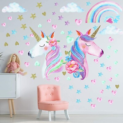 #ad Unicorn Wall Decals Stickers for Girls RoomRainbow Unicorn Room Stickers Decors $19.09