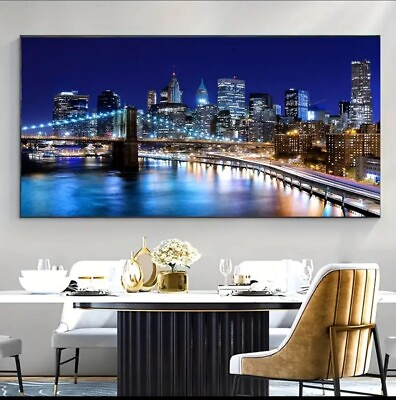 #ad New York City Night Skyline Panoramic Picture Canvas Print Home Decor Wall Art $29.99