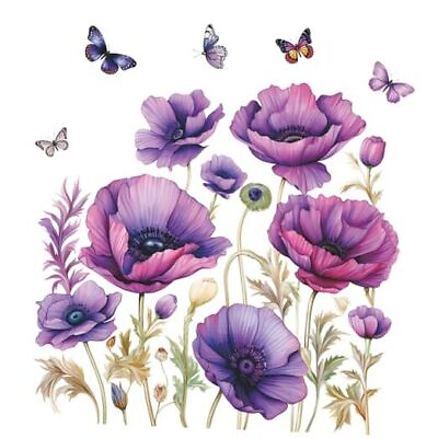 #ad Giant Flowers Wall Decals DIY Floral Butterflies Wall Stickers Living Purple $24.91