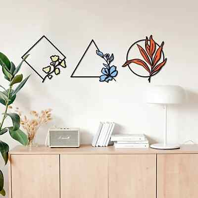 #ad 3pcs Flower Metal Wall Decorations Colorful Metal Wall Art Decorations $36.52