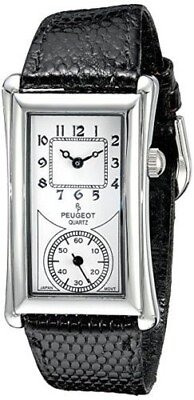 #ad #ad Peugeot Men#x27;s 2038S Vintage Contoured Dial Black Leather Doctors Silver Watch $69.99
