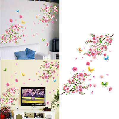 #ad 47*43quot; Wall Stickers Butterfly 3D Oriental Cherry Blossom TV Background Wall Sti $9.49