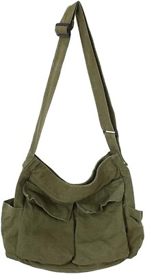 #ad Retro Canvas Crossbody Bag Large Shoulder Tote Handbags Travel Hobo Army Green $28.08