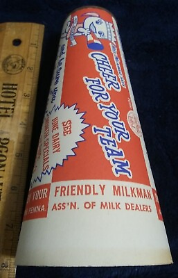 #ad 1950#x27;s Cheer for your Team Dairy Milk Bottle Cardboard Kone Megaphone PA $25.00