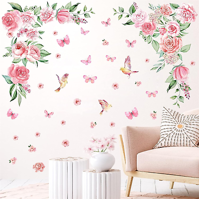 #ad Large Peony Flower Wall Stickers Watercolor Floral Wall Decals Peel and Stick Ha $27.99
