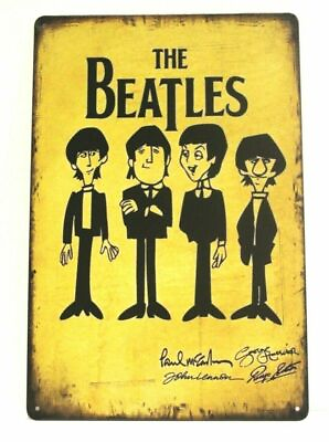 #ad #ad The Beatles Tin Metal Poster Sign Vintage Rustic Style Cartoon Drawing Sketch XZ $10.97