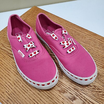 #ad Vans Off The Wall Girls Sneakers Size 3 Pink w Red Heart Foxing Comfort Shoes $24.99