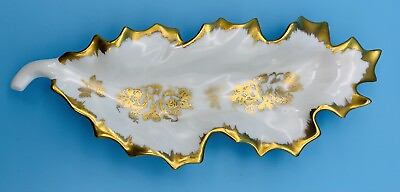 #ad Made in France Hand Painted Porcelain Fine Art Leaf Trinket Dish Tray 9.25” L. $17.99