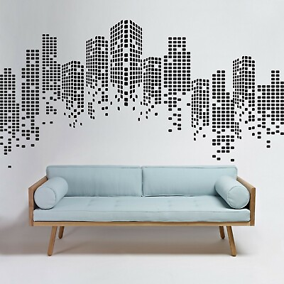 #ad City Silhouette Abstract Living Room Office Sticker Modern Large Wall Decal $32.99