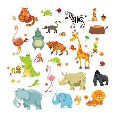 #ad Animals Wall Stickers For Kids Nursery Rooms Monkey Elephant Horse Wall DecaY gw $3.41