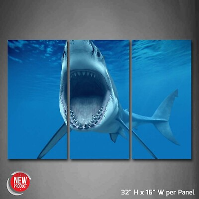 #ad #ad Shark Open Mouth Bite Blue Sea Canvas Print Art Bath Bedroom Wall Painting Decor $103.70