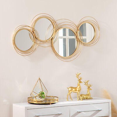 #ad Modern Metal Wall Art with Mirror Wall Sculpture Gold Décor for Living Room $74.99