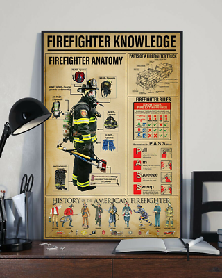 #ad Firefighter Knowledge Home Decor Wall Art Poster $16.95