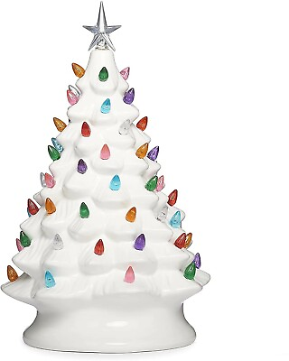 #ad Lighted White Vintage Tree 13.5quot; H Christmas Ceramic Battery Operated $47.56