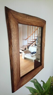 #ad rustic oak wood wall mirror decor $65.00