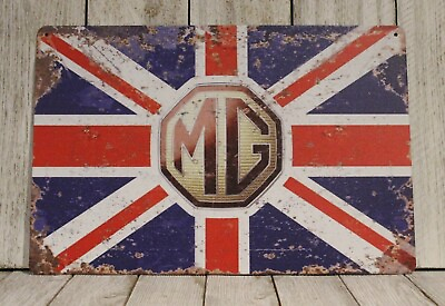 #ad MG Tin Metal Sign Rustic Look UK British Flag Garage Mechanic Auto Car $10.97
