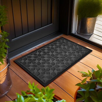 #ad G128 Home Entrance Grey Geometric Floral Pattern Door Mat 17x29.5 In $21.99