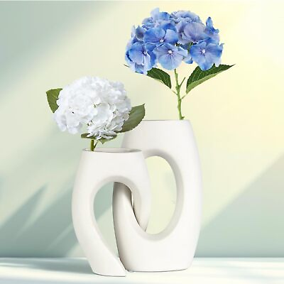 #ad White Ceramic Vases Set of 2 Modern Vase for Nordic Minimalist Book Style S... $25.58