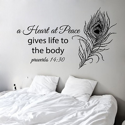 #ad Proverbs Wall Decal Quote Peacock Feather Vinyl Sticker Bedroom Boho Decor kk817 $25.55