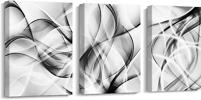 #ad Black and White Grey Wall Art for Bedroom 3 Panels Abstract Lines Art Canvas Pr $52.02