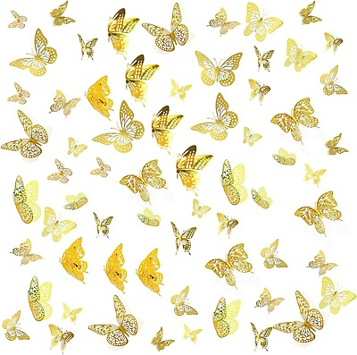 #ad 3D Butterfly Wall Decor 48 Pcs 4 Styles 3 Sizes Gold Butterfly Decoration for B $12.69