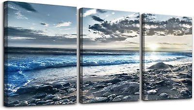 #ad #ad Wall Art for Living Room Wall Decor for Bedroom Poster Blue Beach Sun Ocean Land $105.49