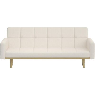 #ad Modern Mid Century Futon Sleeper Sofa Bed in Sherpa Ivory Fabric Upholstery $853.13