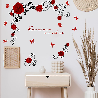#ad Red Rose Butterfly Love Quotes Wall Stickers Removable Vinyl Peel and Stick Wal $17.33