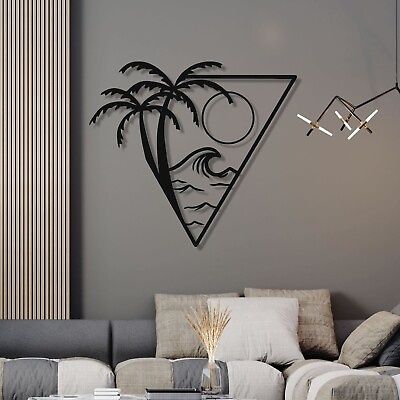#ad Ocean Metal Wall Art Palm Tree Wall Decor Metal Wave Sun Wall Art Tropical $149.90