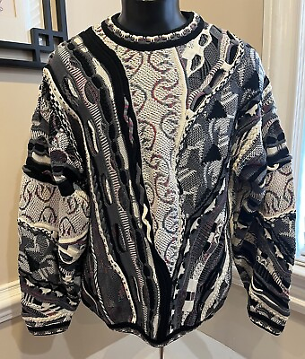 #ad Tundra Canada Sweater Vintage 3D Knit Multicolor Cosby Biggie Style Coogi Large $100.00