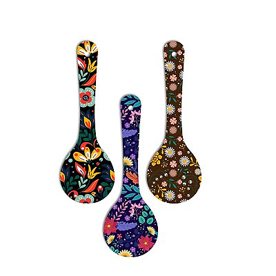 #ad Floral Art Wooden Wall Hanger Spoons for Home Office Kitchen Decor Set Of 3 $62.10