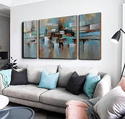 #ad Abstract Wall Art Large Painting on Canvas Gallery Wrapped 3 Piece for Living $74.13