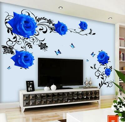 #ad Huge Wall Stickers Blue Rose Living Room Bedroom Home Wall Decorations Mural $9.95