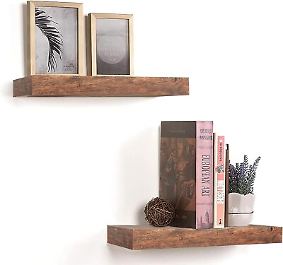 #ad 16#x27;#x27;Rustic Farmhouse Floating Shelves for Wall Decor Storage Wood Brown Set of 2 $23.99