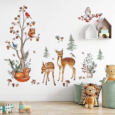 #ad WALL STICKER ANIMALS TREE DECAL FOREST VINYL MURAL ART KIDS BEDROOM HOME DECOR $25.99