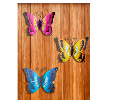 #ad Wall Art Indoor Outdoor Metal Wall Decor Butterfly Set of 3 $17.99