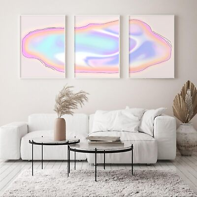 #ad Trendy Pink Wall Art Set of 3 Aura Aesthetic Wall Decor Abstract Pastel Wave ... $28.26