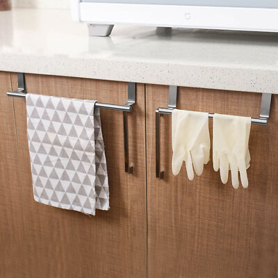 #ad 2PACK Over Cabinet Door Towel Rack Bar Hook Storage Bathroom Shelf Holder $9.99