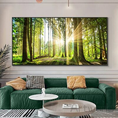 #ad Sunrise Forest Wall Art Canvas Painting Landscape Posters Prints Art Home Decors $8.45