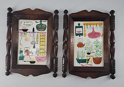 #ad Vtg Pair Olimco Japan Ceramic Pictures In Wood Frame Kitchen Decor Wall Hanging $19.99