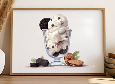 #ad #ad Ice Cream Dessert Wall Art Print Cookies Ice Cream Dessert Kitchen Wall Art $9.99