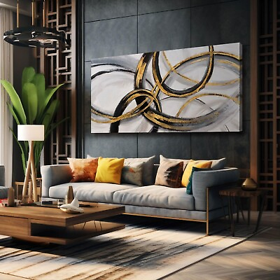 #ad Living Room Decor for Wall Abstract Wall Art 30x60in Black and Gold Wall Art ... $274.58