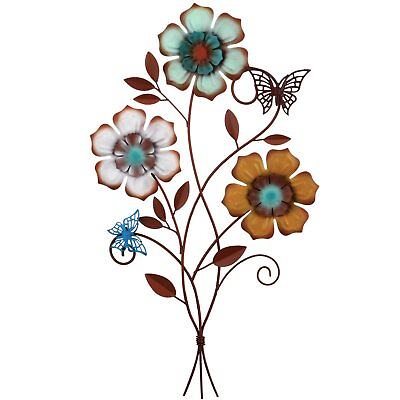 #ad Tricolor Flower Wall Decor Vintage Metal Wall Art Decor Rustic Hanging Wall Flow $20.45