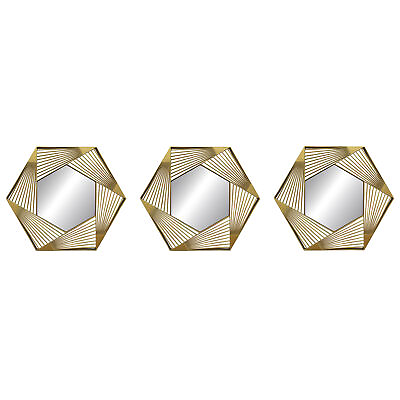 #ad PREMIUS 3 Piece Plastic Mesh Hexagon Wall Decor Mirror Set Gold 10 Inches $22.33