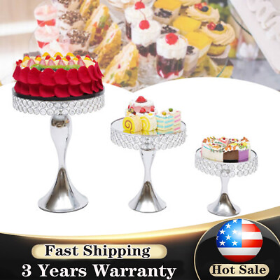 #ad #ad 3Pcs Wedding Cake Stand Set Metal Crystal Cupcake Decor Dessert Mirrored Tray $43.00